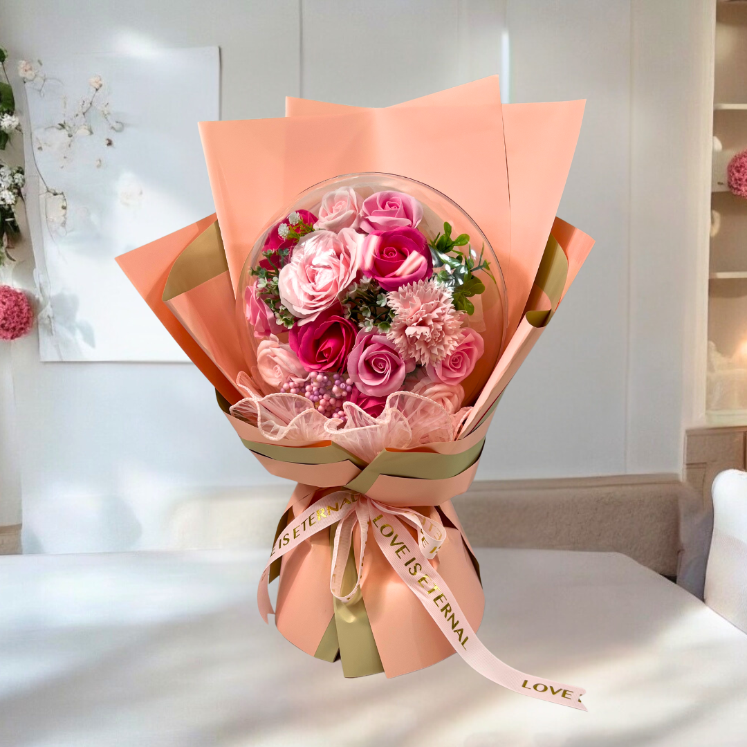 Pink Endless Love Soap Flower Bouquet Close up