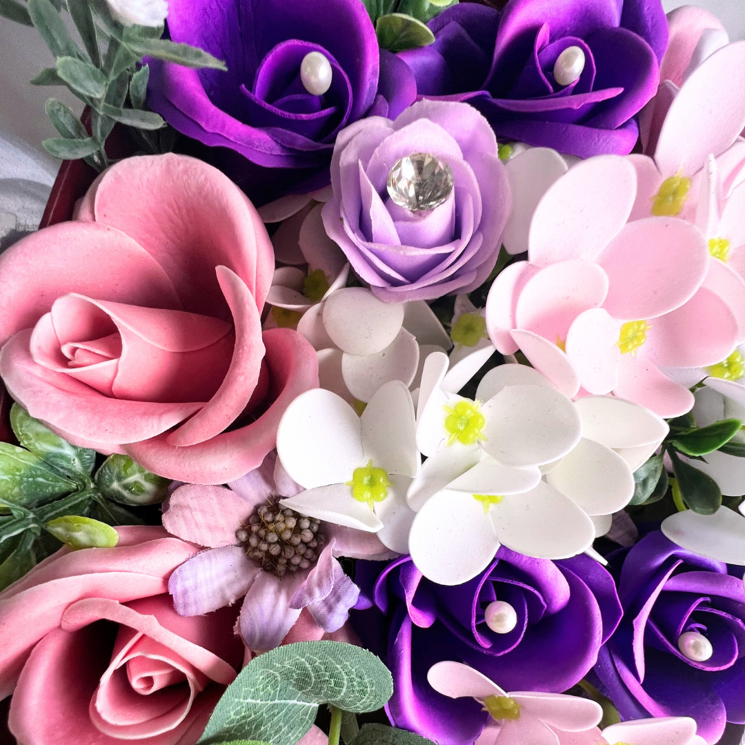 Purple Eternal Roses Soap Bouquet Close up
