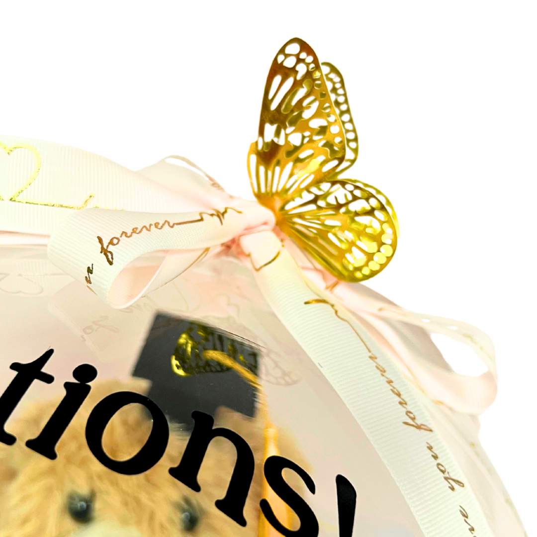 Teddy’s Hug of Pride – Graduation BOBO Balloon Bouquet Pink Close up
