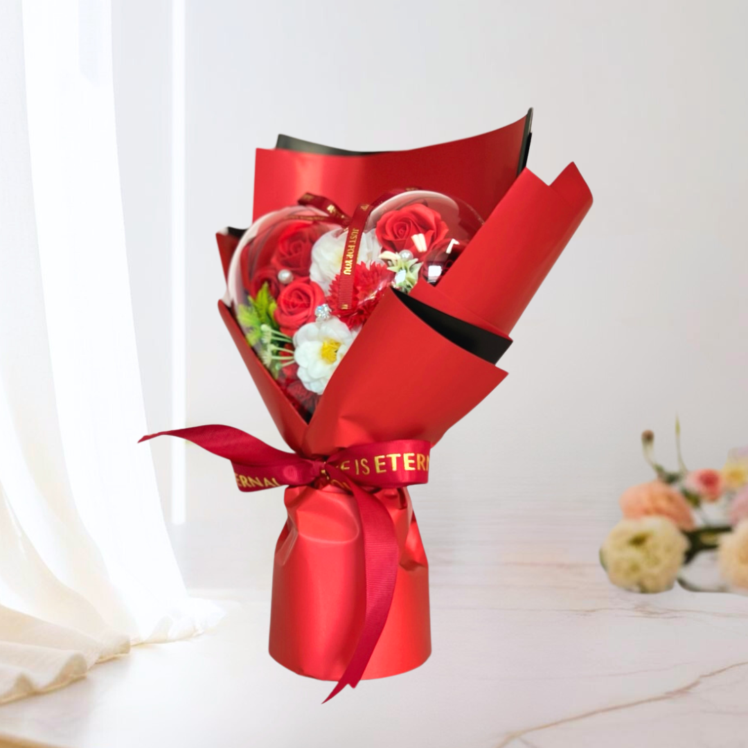 With Heartfelt Soap Bouquet Red Closeup