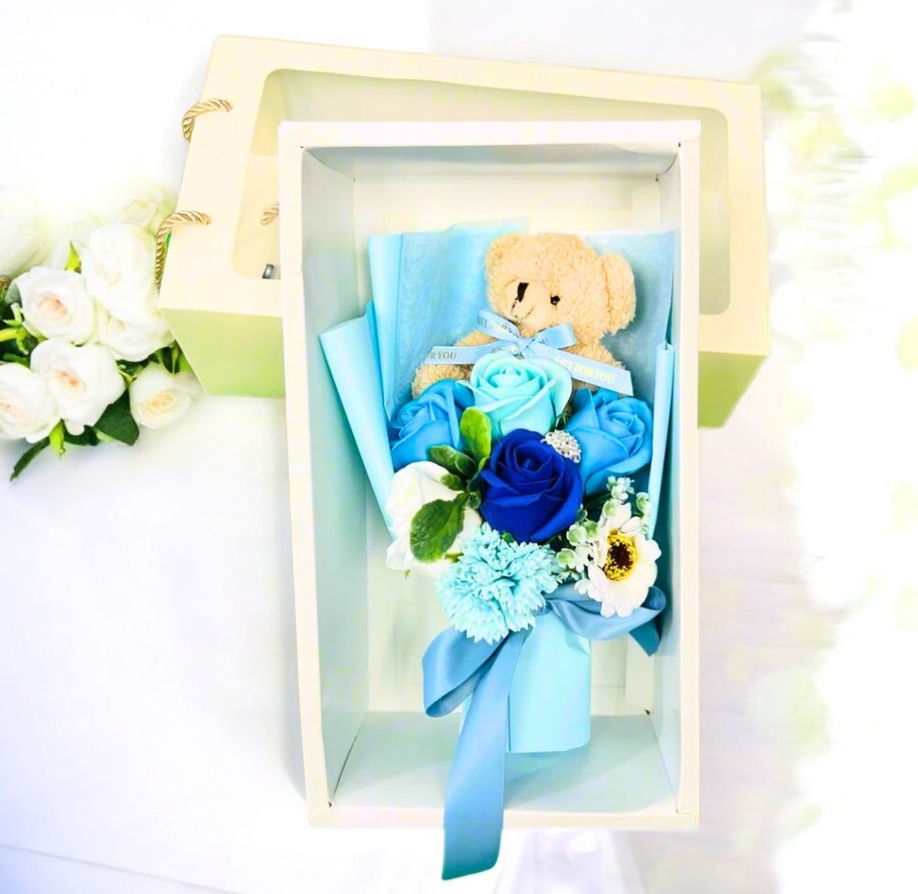 Birthday Hugs Teddy Soap Bouquet Blue