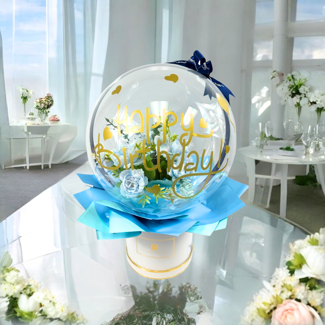 Birthday Glow Sphere Bouquet Medium Blue Close up 