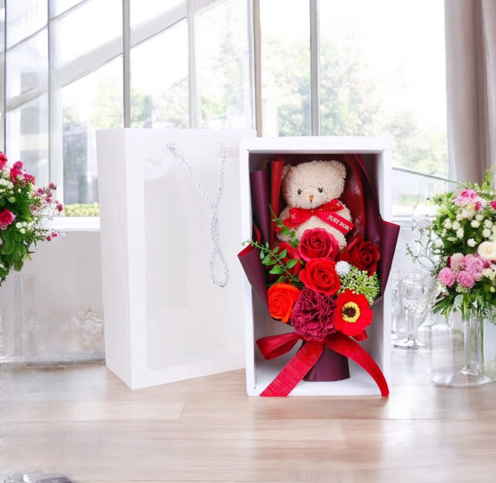 Birthday Hugs Teddy Soap Bouquet Red