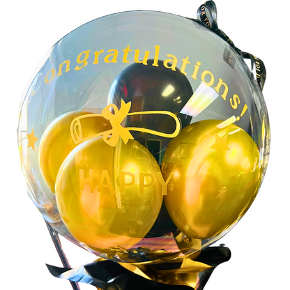 Close-Up Golden Glow Celebration Balloon Arrangement. 