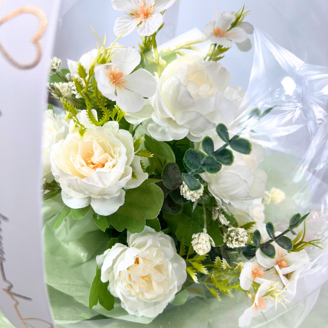 Everlasting Celebration Balloon Bouquet White Close up