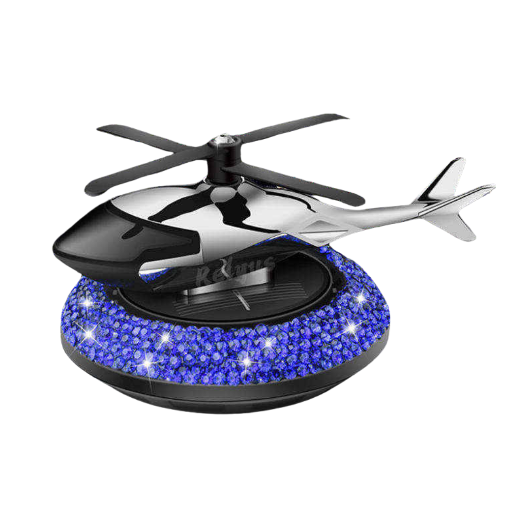 Diamond blue Bling Crystal Helicopter Solar Car Air Freshener