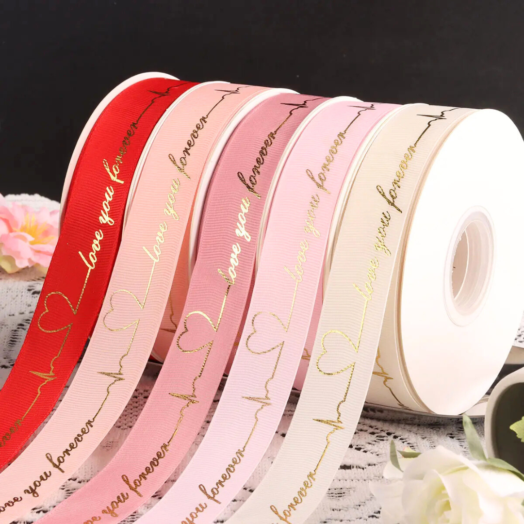 Forever Love Gold Print Satin Ribbon main image1