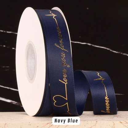 Forever Love Gold Print Satin Ribbon Navy Blue