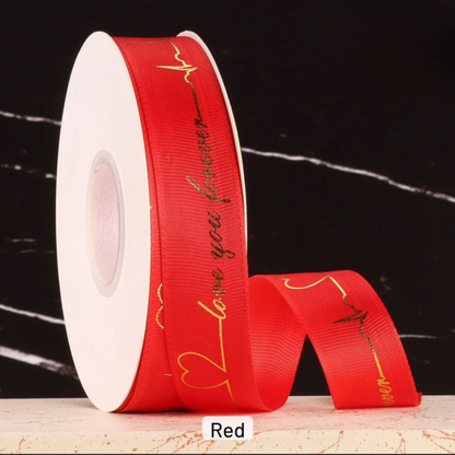 Forever Love Gold Print Satin Ribbon Red