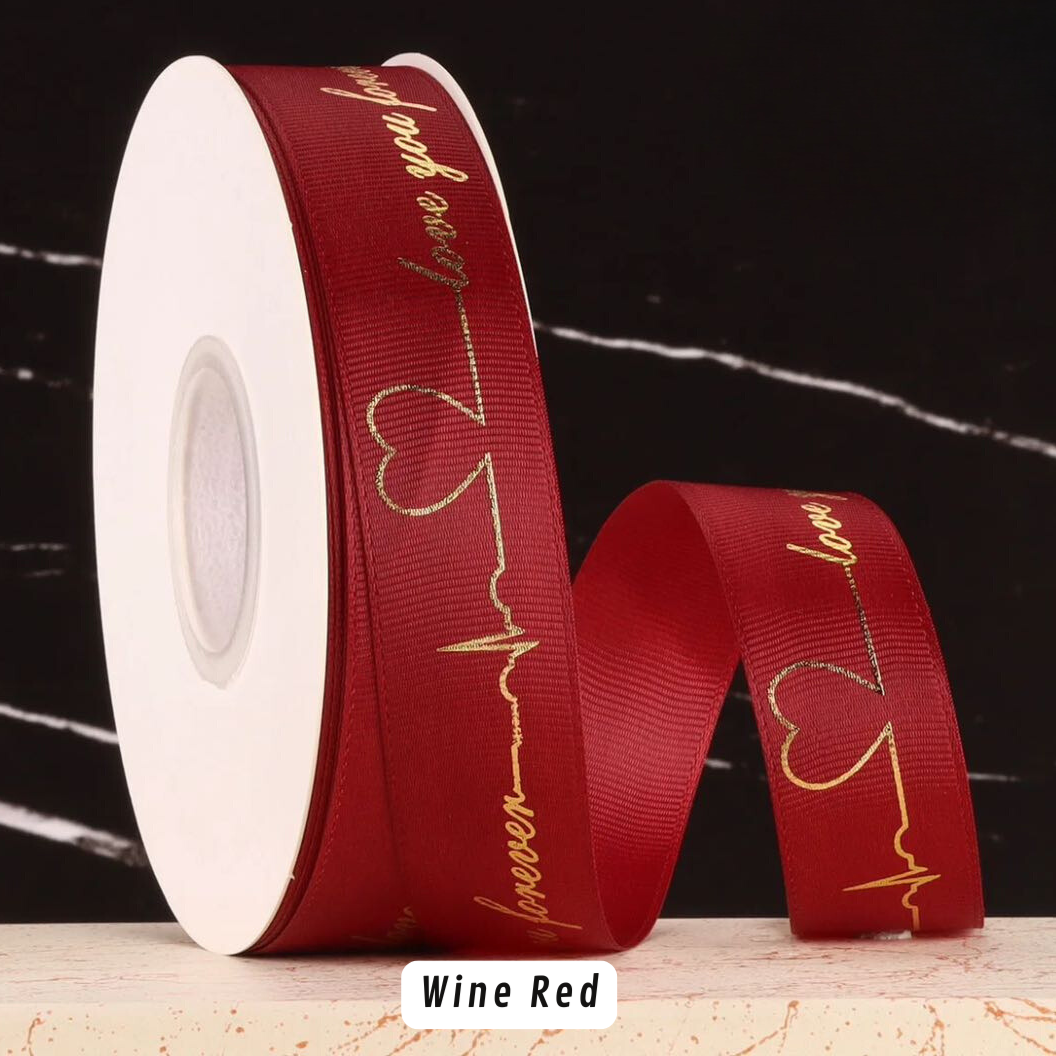 Forever Love Gold Print Satin Ribbon Red Wine