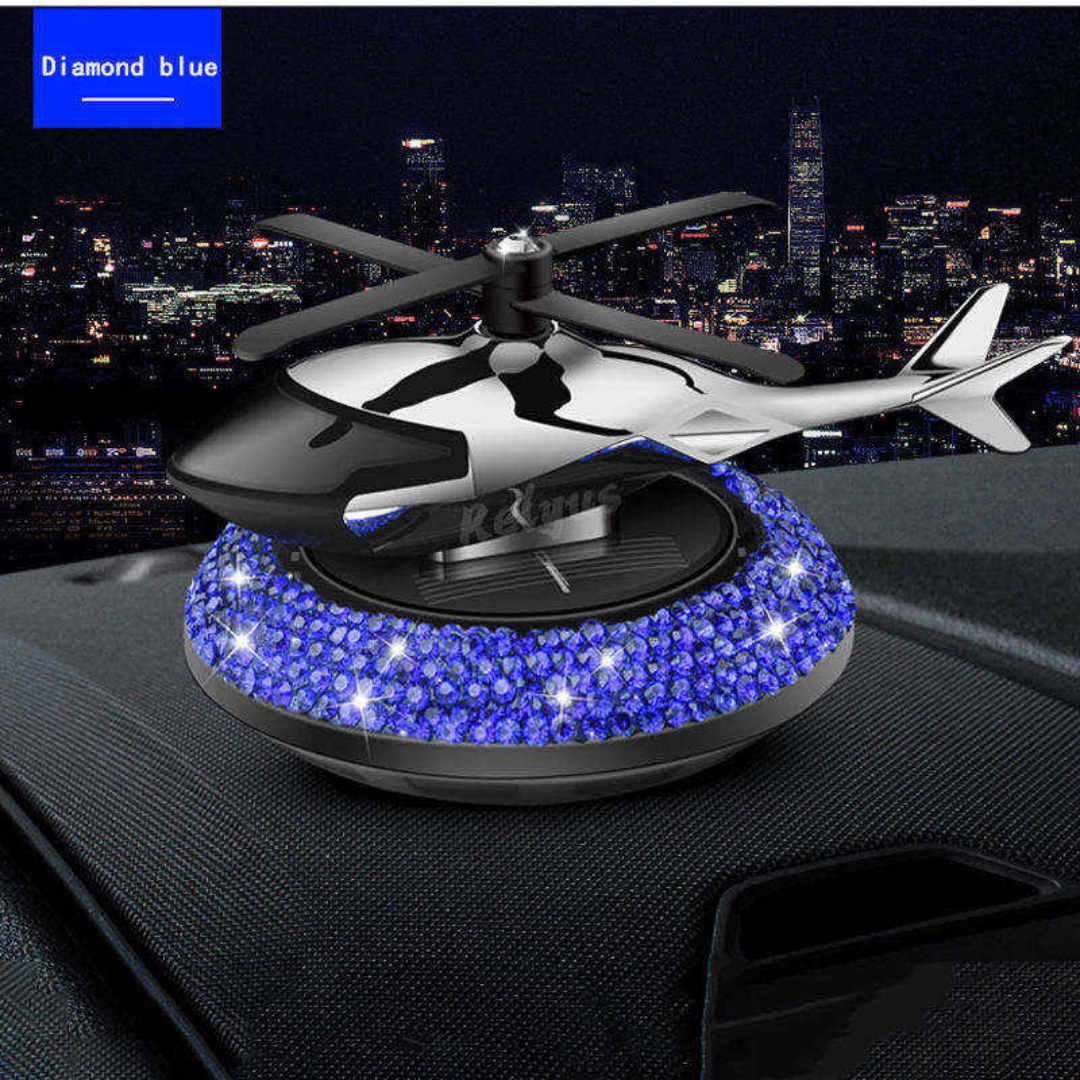 Diamond blue Bling Crystal Helicopter Solar Car Air Freshener