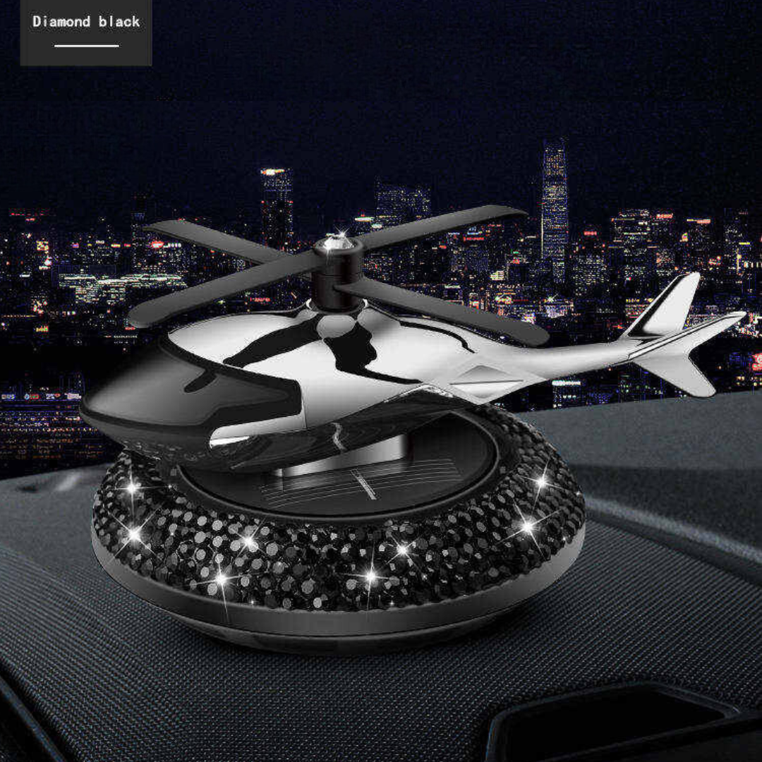 Diamond black Bling Crystal Helicopter Solar Car Air Freshener