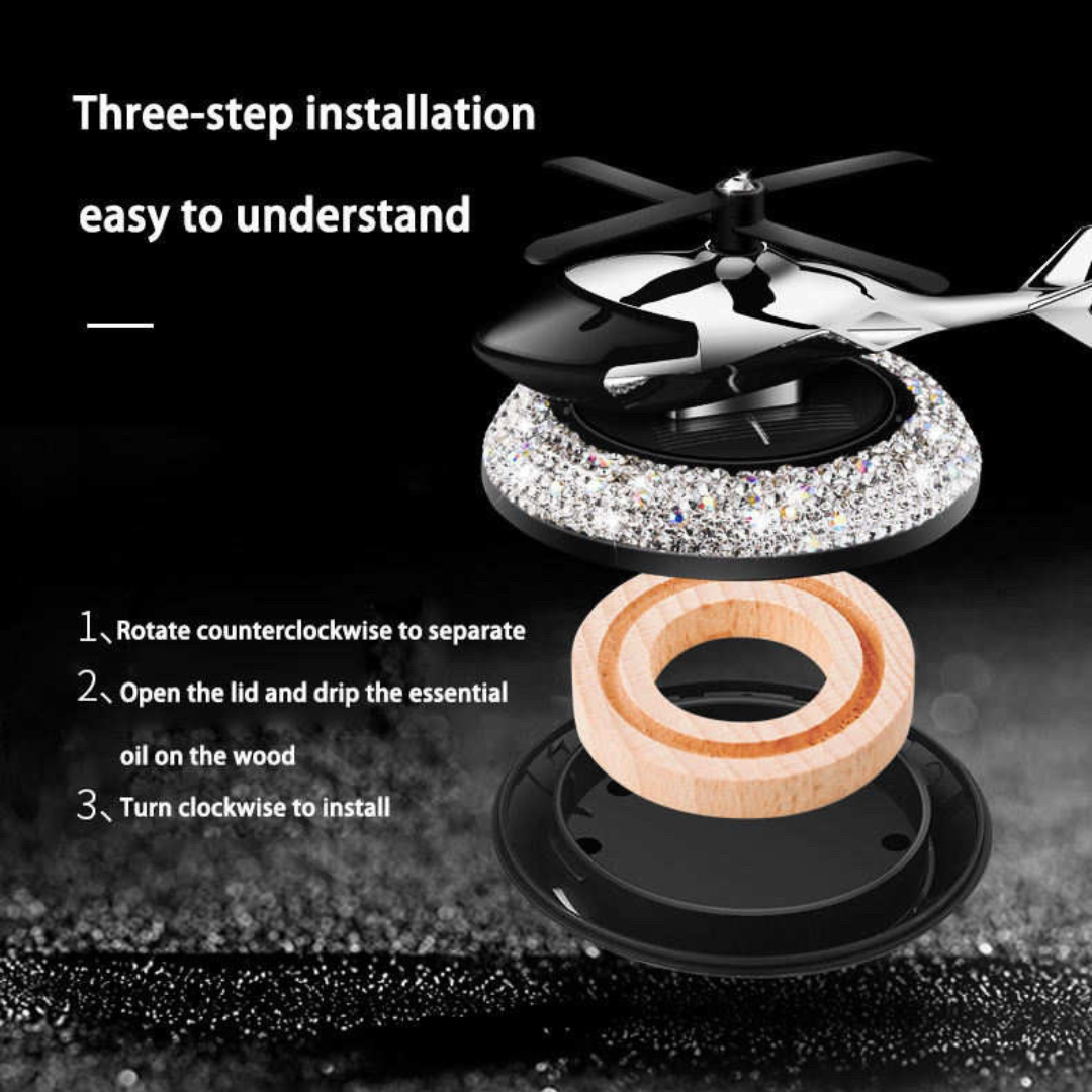 Three-step installation easy to understand: 1, Rotate counterclockwise to separate 2, Open the lid and drip the essential oil on the wood 3, Turn clockwise to install