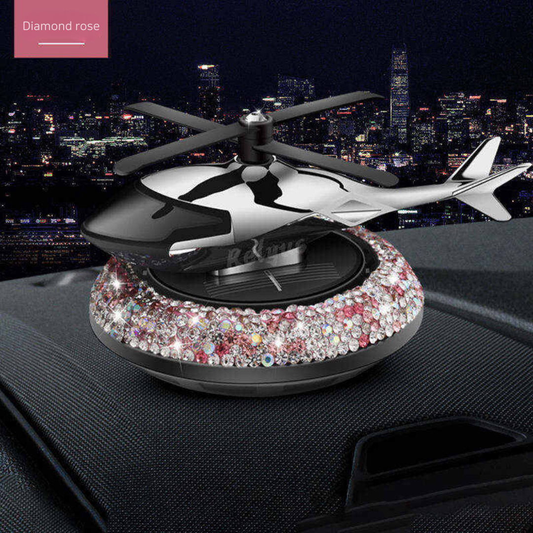 Diamond Rose Bling Crystal Helicopter Solar Car Air Freshener