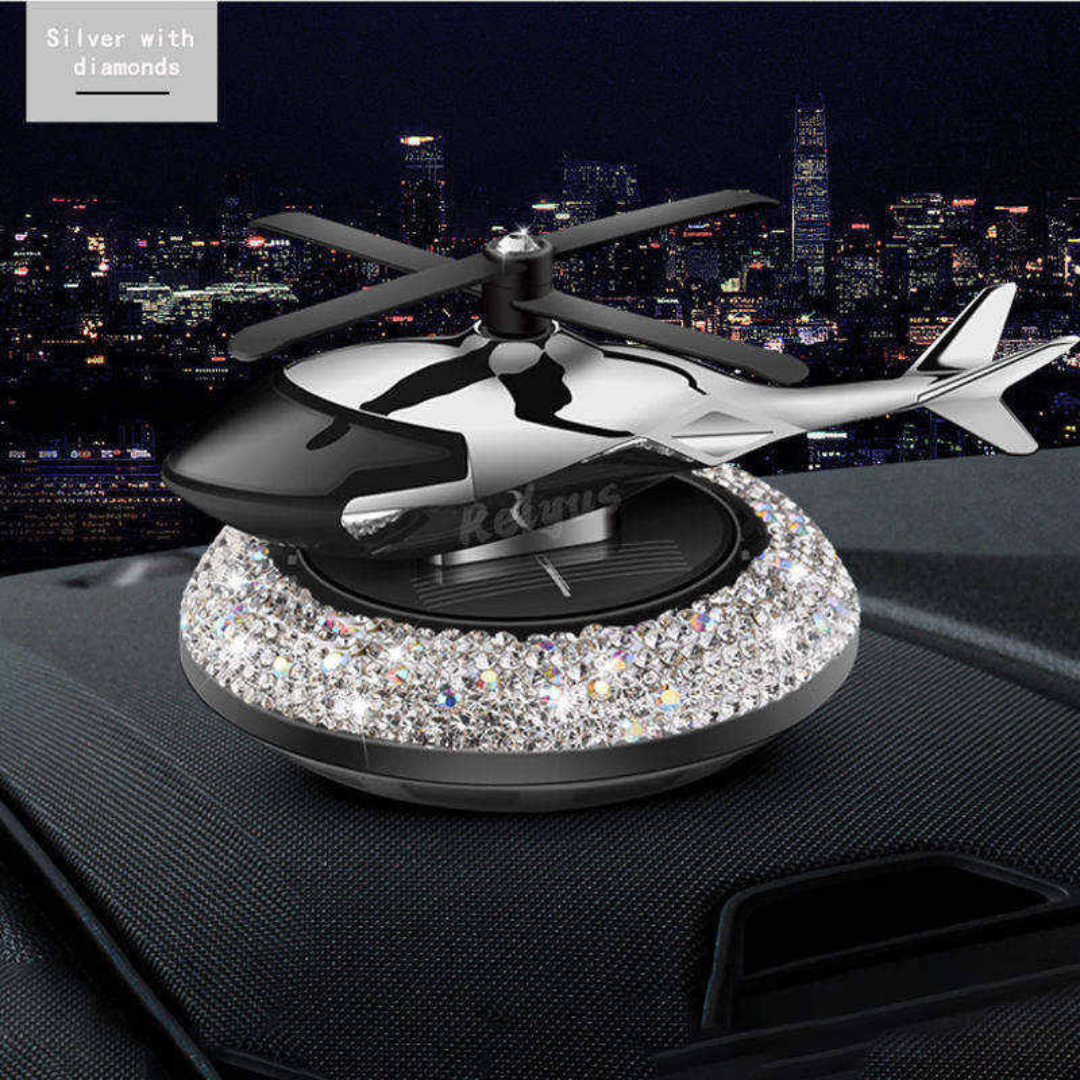 Silver with diamond Bling Crystal Helicopter Solar Car Air Freshener