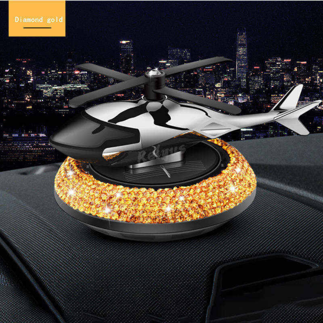 Diamond Gold Bling Crystal Helicopter Solar Car Air Freshener