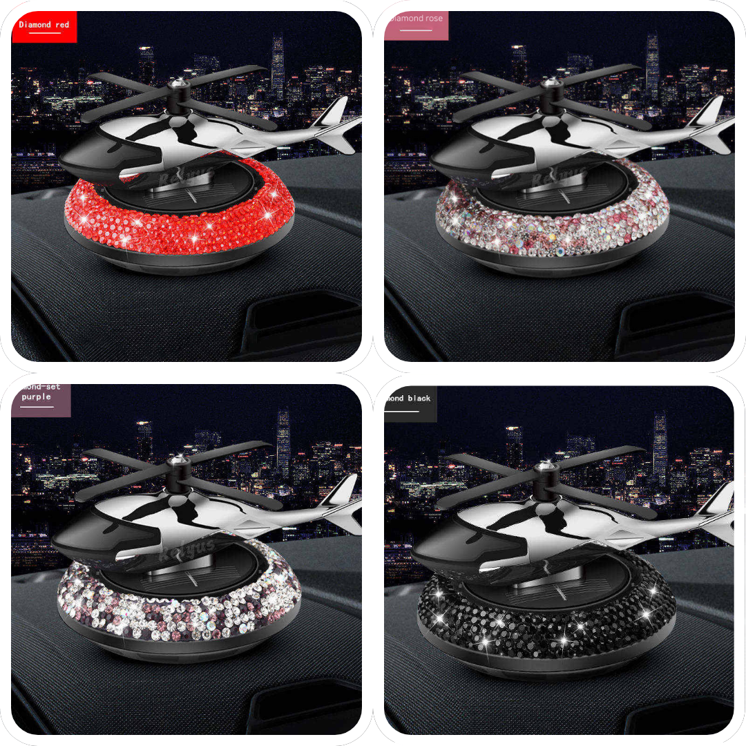 Red, Rose, Purple, Black 4 Bling Crystal Helicopter Solar Car Air Freshener