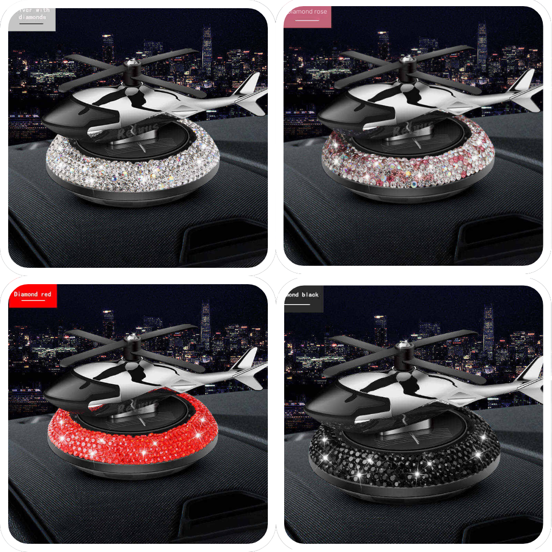 Silver, Rose, Red, Black 4 Bling Crystal Helicopter Solar Car Air Freshener