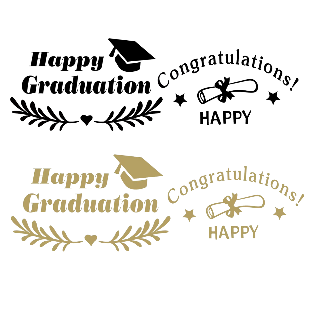 Customizable 'Happy Graduation' vinyl letter stickers for BoBo balloons, easy to apply and available in various colors for personalized celebrations.