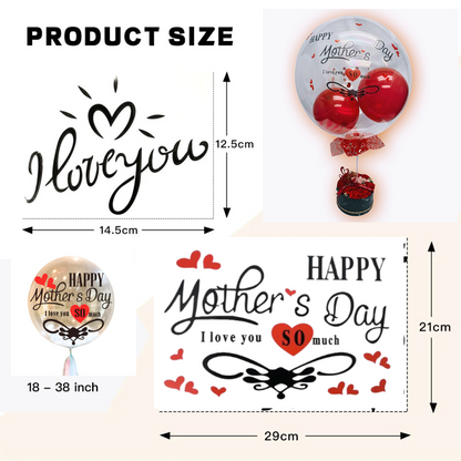 Product size guide showing dimensions for the balloon letter stickers. 