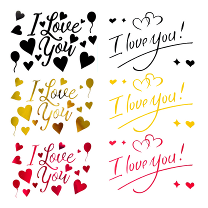 Customizable "I Love You" balloon letter stickers in vibrant colors, easy to apply for romantic celebrations.