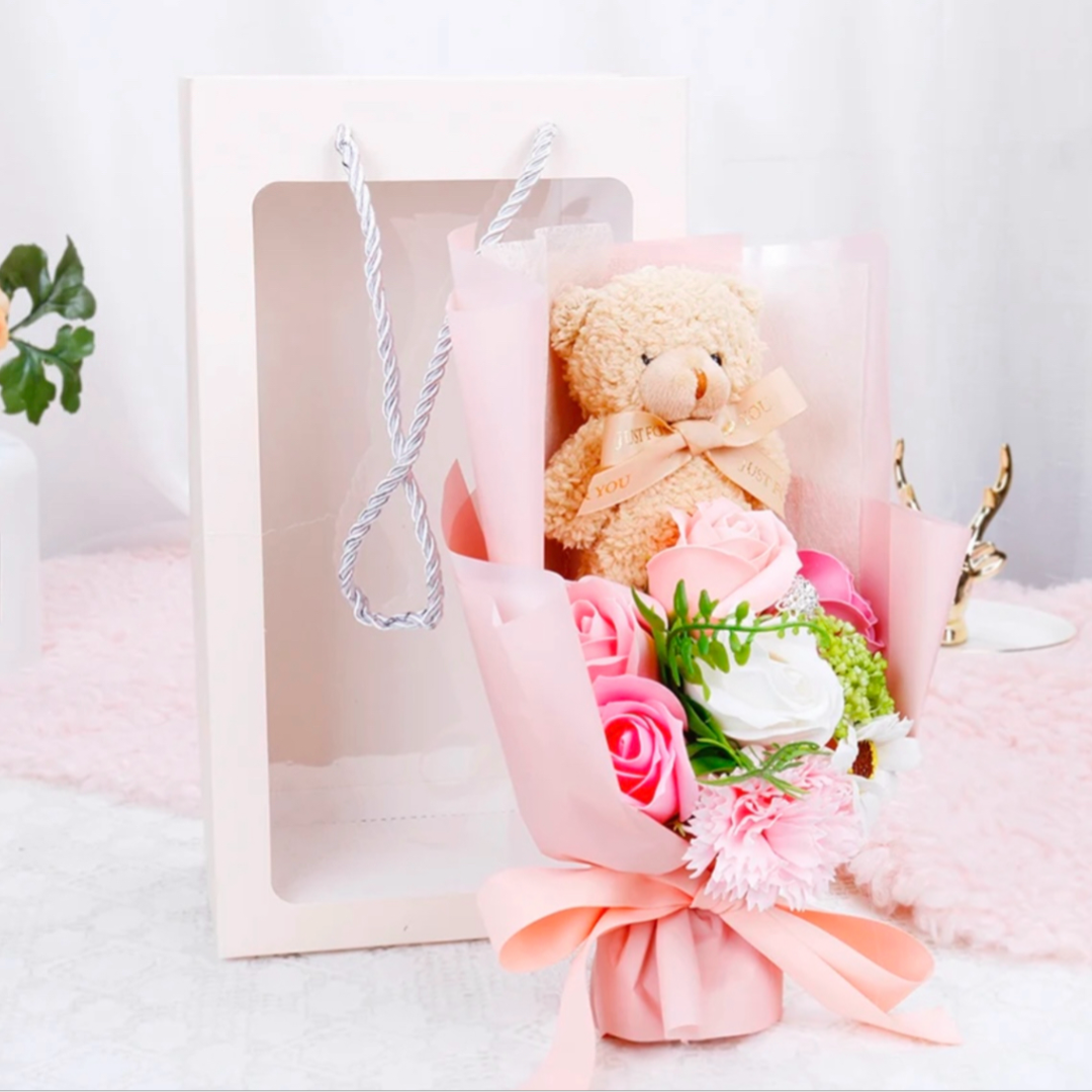 Pink Teddy Bear Hugs Soap Bouquet