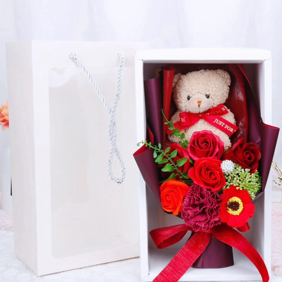 Red Teddy Bear Hugs Soap Bouquet