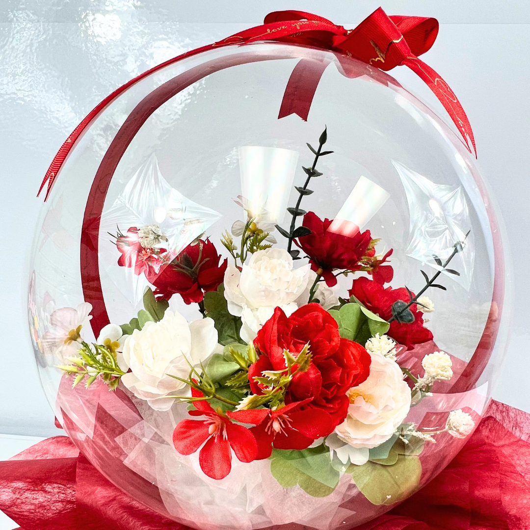 Eternal Bloom Sphere Bouquet Red and White Close up