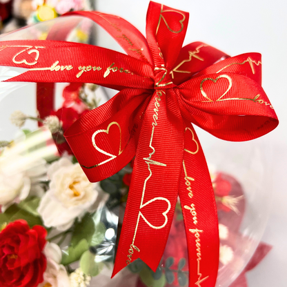 Eternal Bloom Sphere Bouquet Red and White Close up