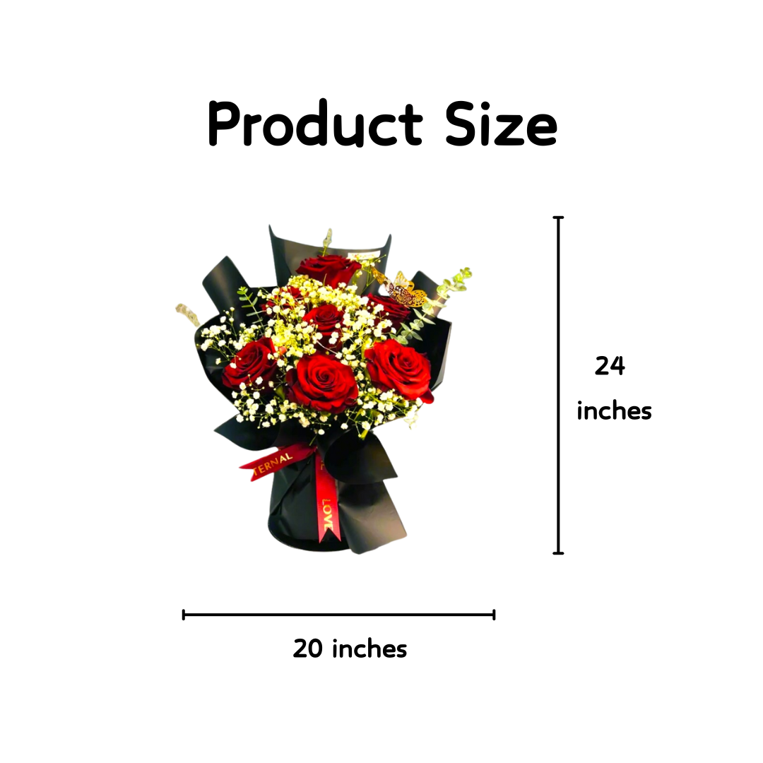 Romance Fresh cut Rose Chocolate Bouquet Product Size