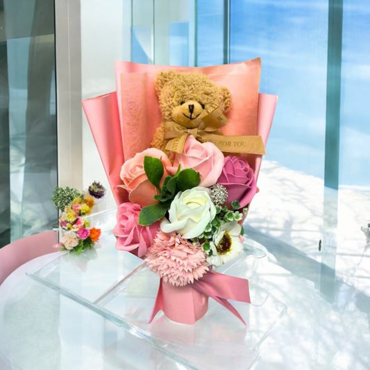 Pink Teddy Bear Hugs Soap Bouquet