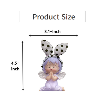 Product size image showing a cute angelic figurine with bunny ears, measuring 4.5 inches in height and 3.1 inches in width.