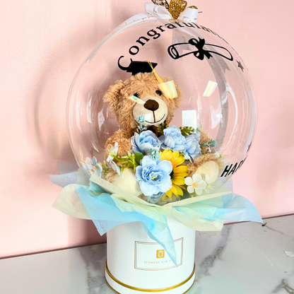 Teddy’s Hug of Pride – Graduation BOBO Balloon Bouquet Blue Close up