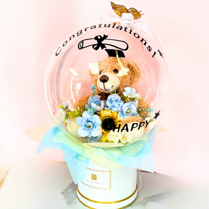 Teddy’s Hug of Pride – Graduation BOBO Balloon Bouquet Blue Close up