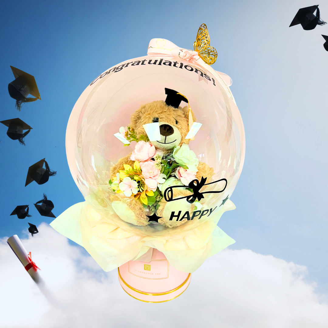 Teddy’s Hug of Pride – Graduation BOBO Balloon Bouquet Pink