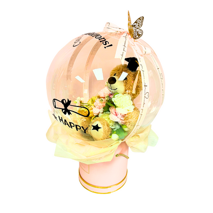 Teddy’s Hug of Pride – Graduation BOBO Balloon Bouquet Pink Close up