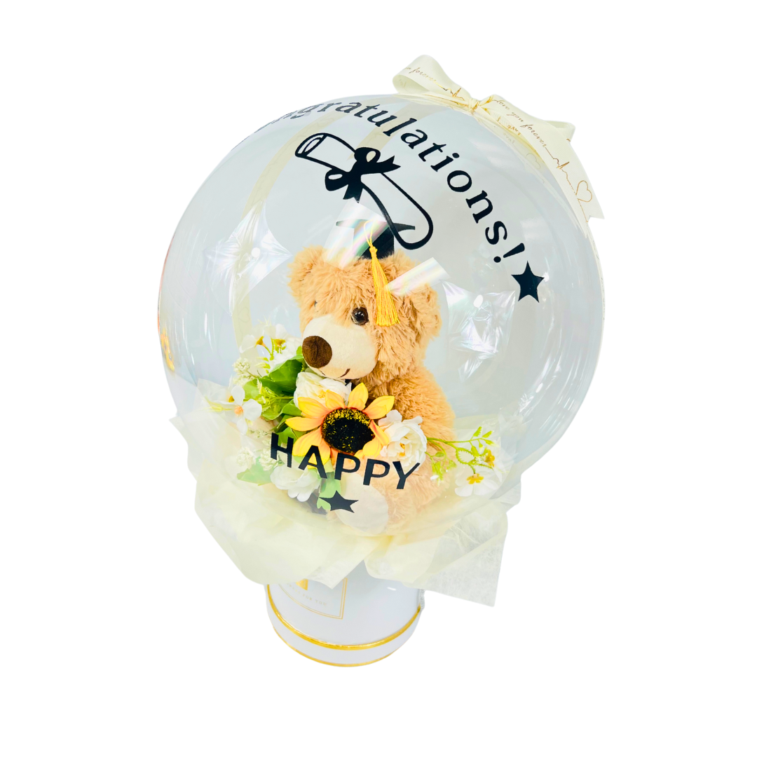 Teddy’s Hug of Pride – Graduation BOBO Balloon Bouquet White Close up