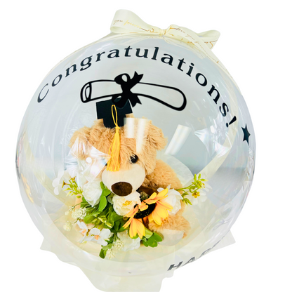 Teddy’s Hug of Pride – Graduation BOBO Balloon Bouquet White Close up