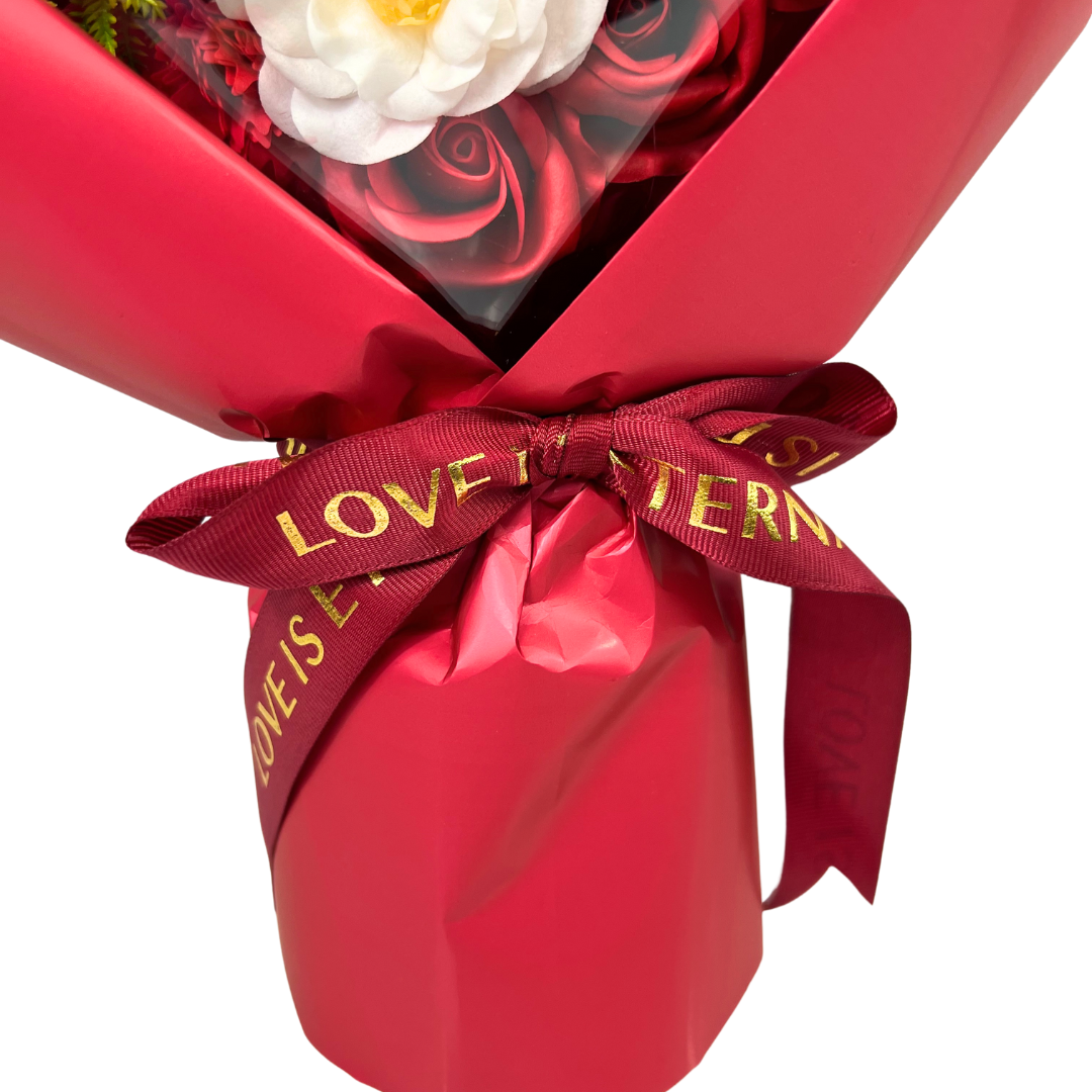 With Heartfelt Soap Bouquet Red Closeup