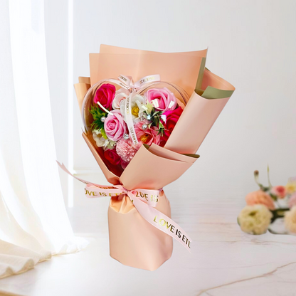 With Heartfelt Soap Bouquet Pink Closeup