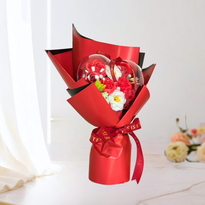 With Heartfelt Soap Bouquet Red Closeup