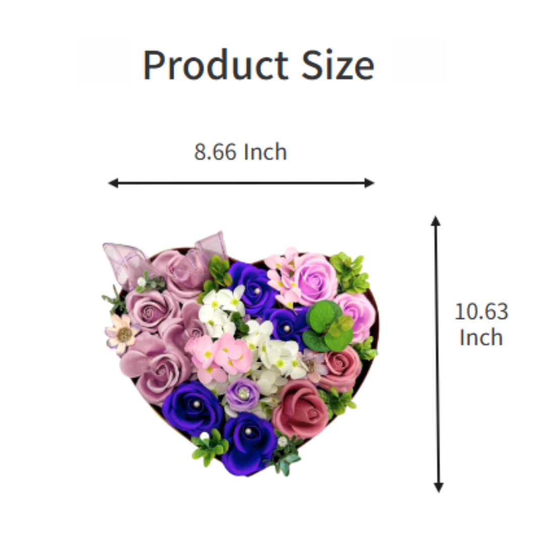 Love Heart Box Soap Bouquet product size 10.63 H x  8.66 W - inches.